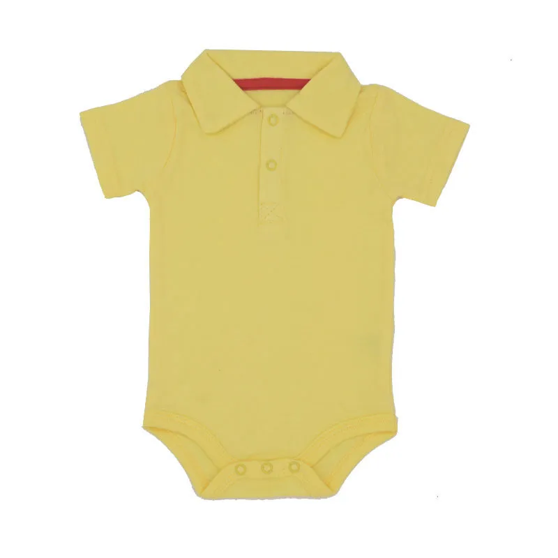 Cotton lapel baby onesie short sleeve concealed button closure 11 colours