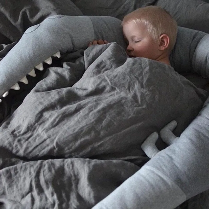 Cartoon baby crib bumper made of cotton fabric, 185cm length, available in grey or colourful for infant cot safety and nursery decoration