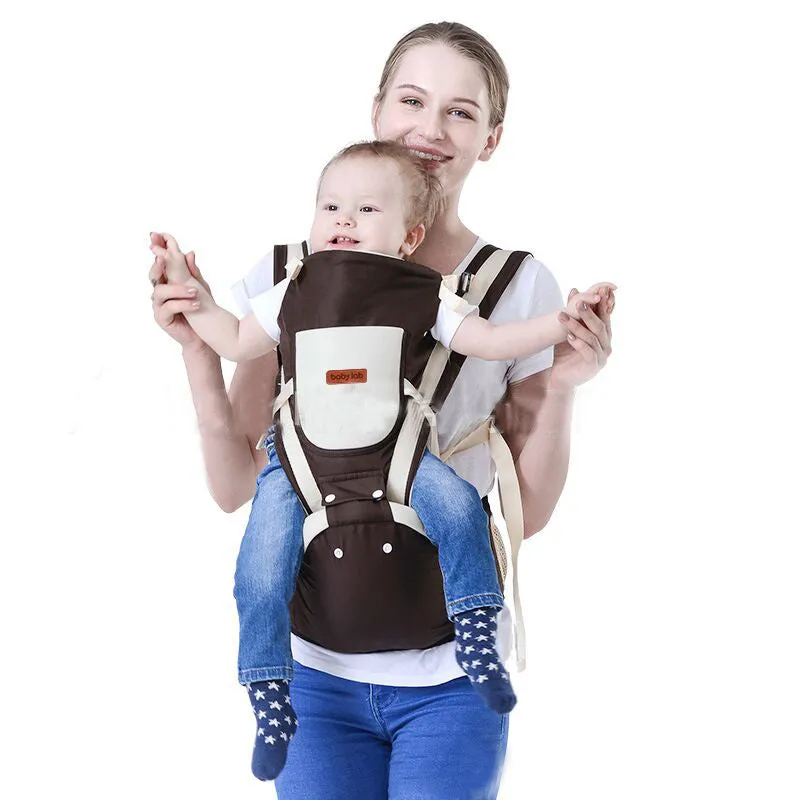 Baby carrier waist stool in pink for toddlers 3 to 36 months, compact 25x25x18cm