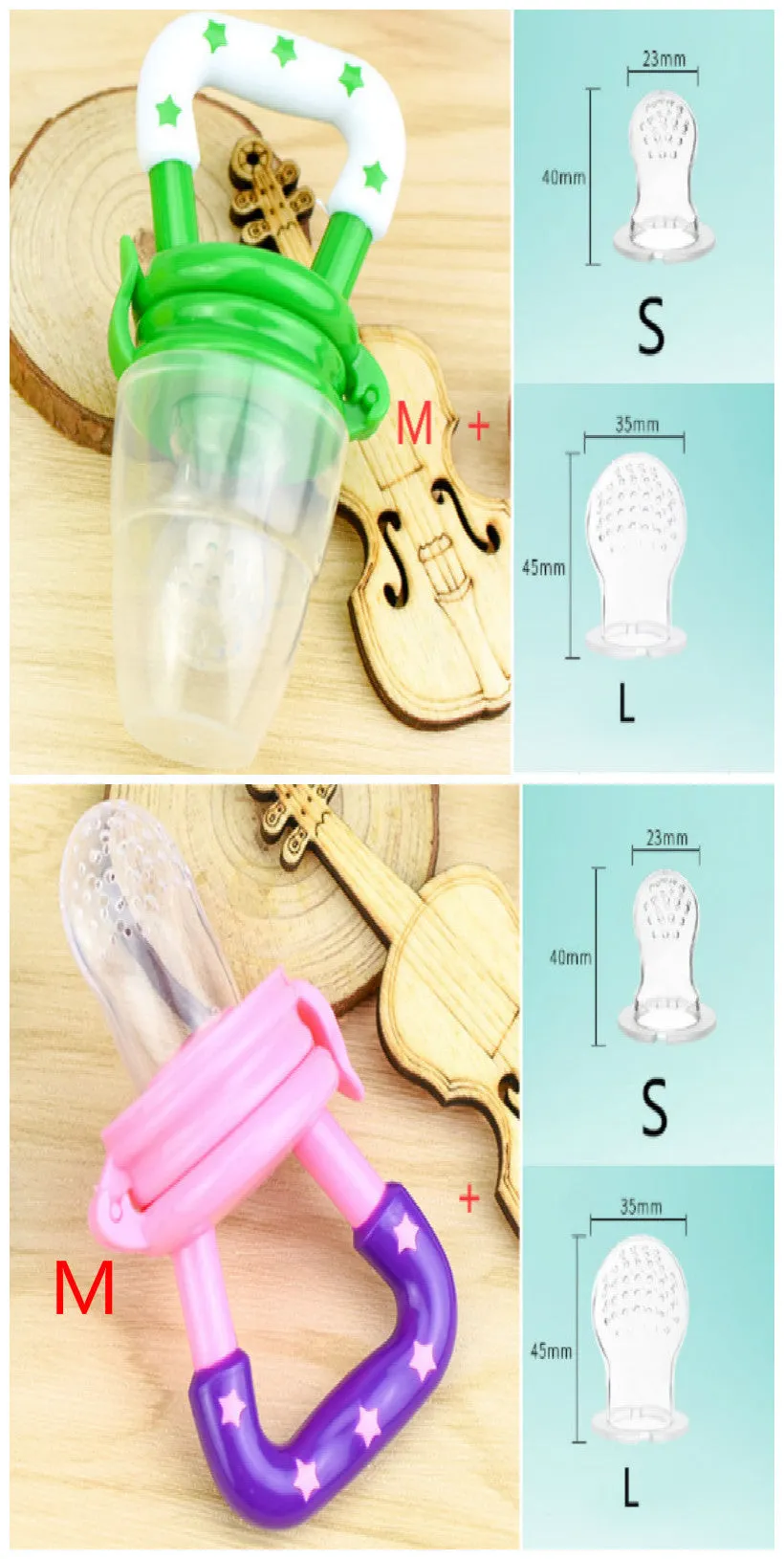 New baby silicone pacifier encapsulated food feeder in size M with blue silicone nipple