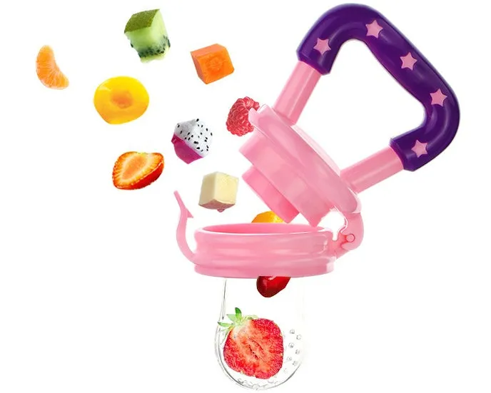 New baby silicone pacifier encapsulated food feeder in size M with blue silicone nipple