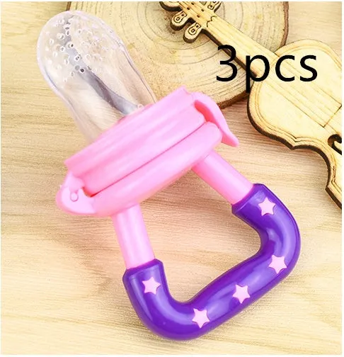 New baby silicone pacifier encapsulated food feeder in size M with blue silicone nipple