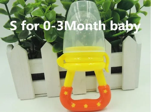 New baby silicone pacifier encapsulated food feeder in size M with blue silicone nipple