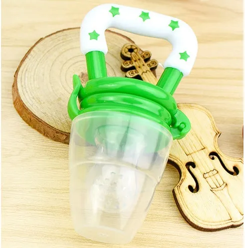New baby silicone pacifier encapsulated food feeder in size M with blue silicone nipple