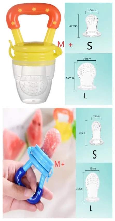 New baby silicone pacifier encapsulated food feeder in size M with blue silicone nipple