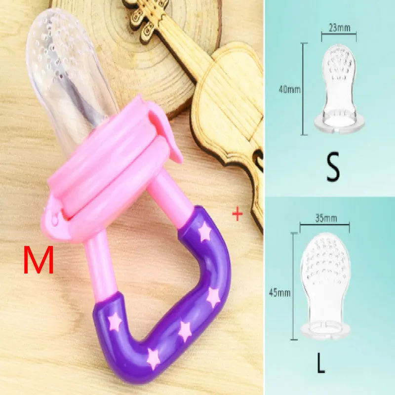 New baby silicone pacifier encapsulated food feeder in size M with blue silicone nipple
