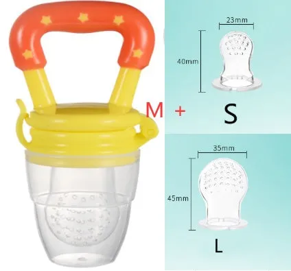 New baby silicone pacifier encapsulated food feeder in size M with blue silicone nipple