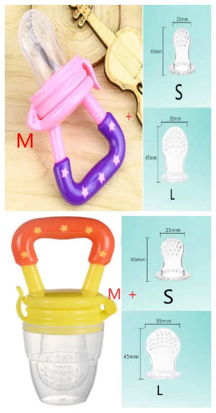 New baby silicone pacifier encapsulated food feeder in size M with blue silicone nipple