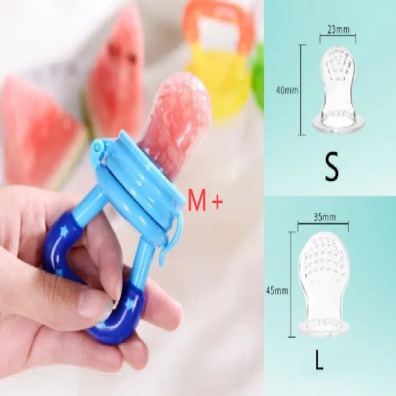 New baby silicone pacifier encapsulated food feeder in size M with blue silicone nipple