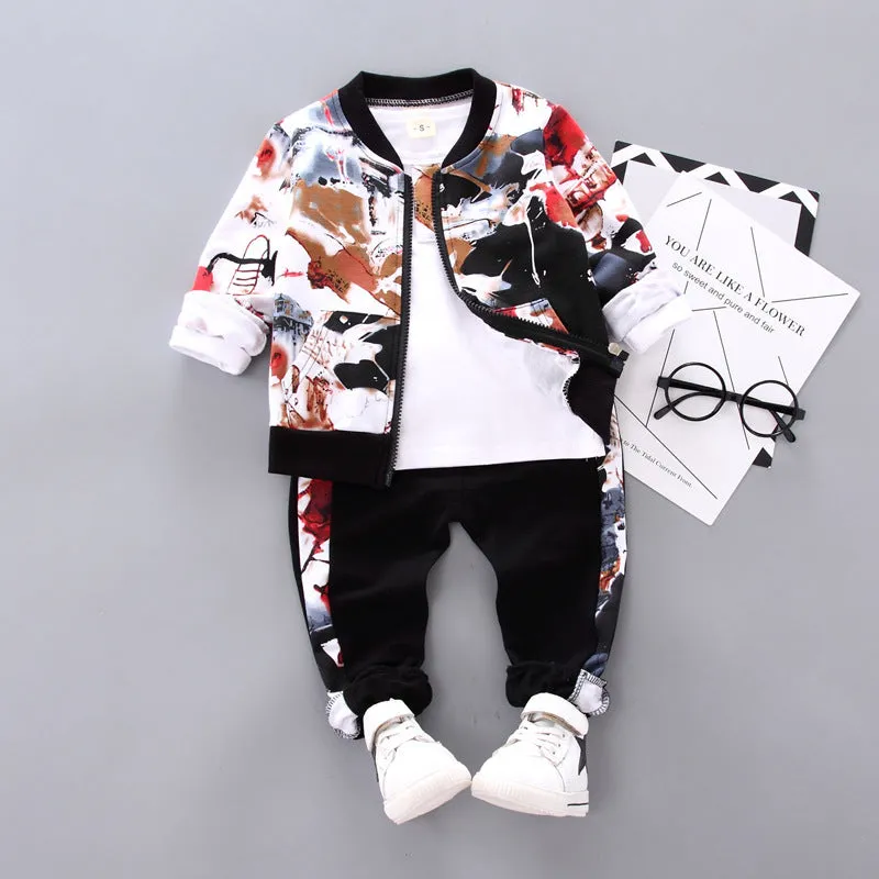 Black Korean-style boys three-piece suit with long sleeves, suitable for height 80-120cm, on child model