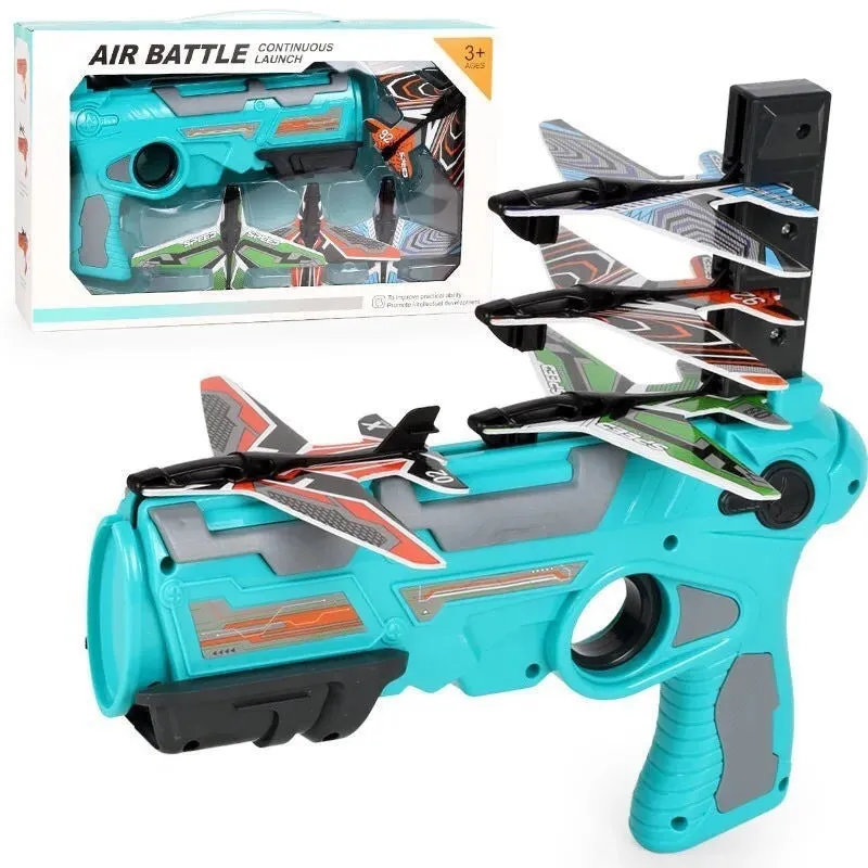 Dino Toys hand throwing spin glider launcher with blue foam airplanes and ABS plastic body