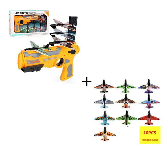 Dino Toys hand throwing spin glider launcher with blue foam airplanes and ABS plastic body