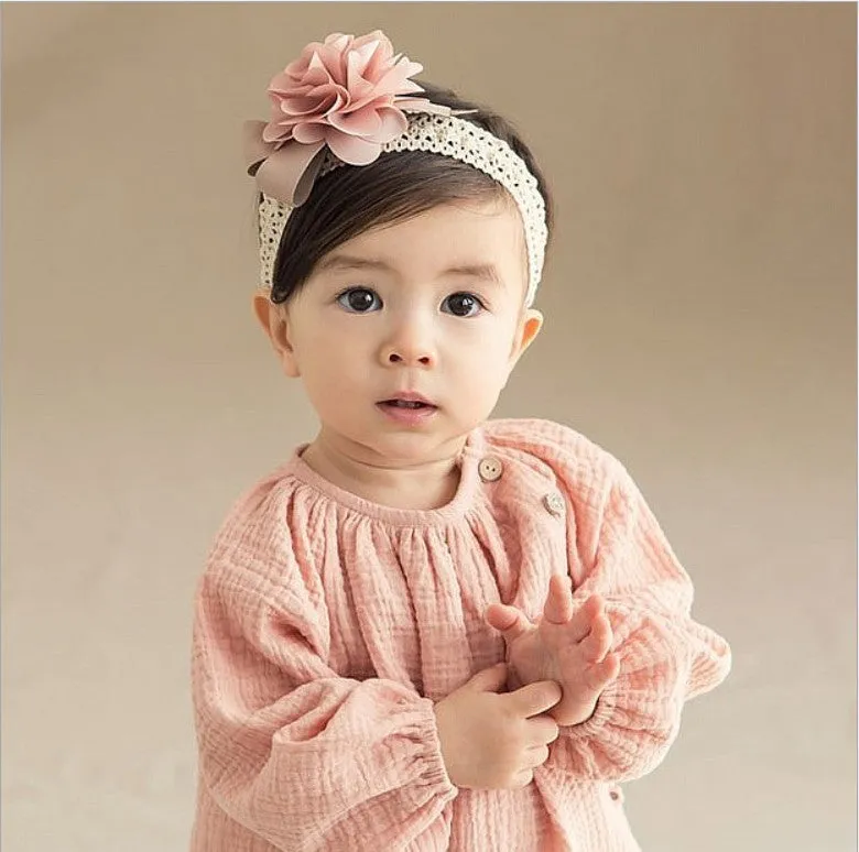 Baby lace flower headband in fabric available in Grey, Pink, and Rose Red colours