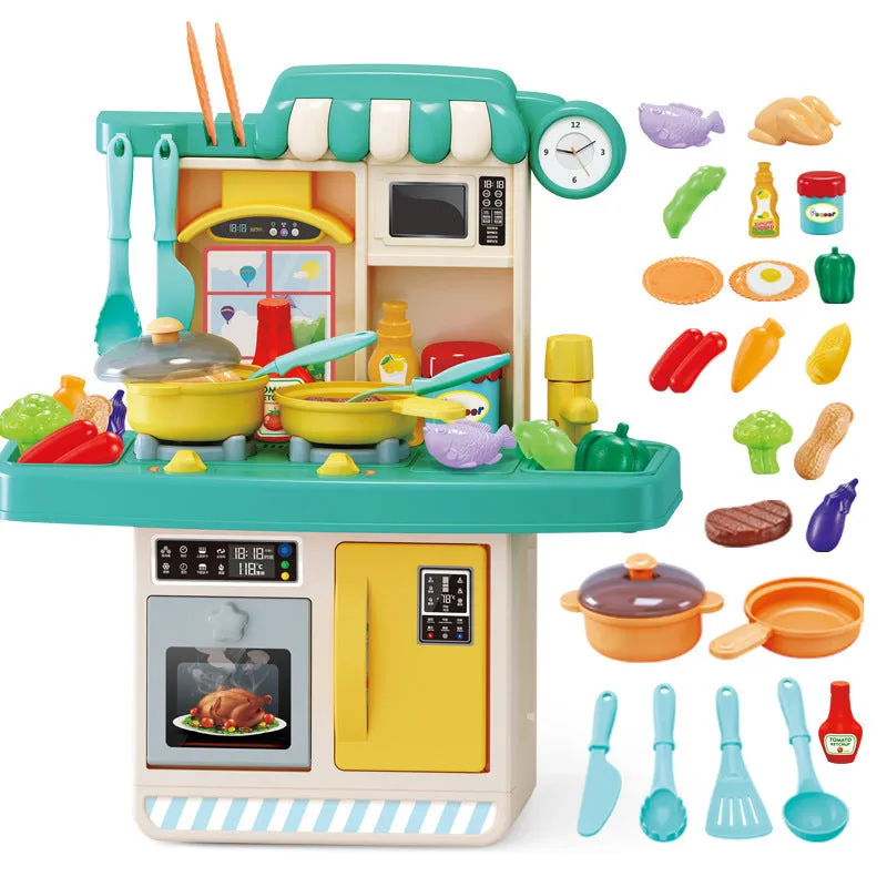Pink 23-piece kids dishwasher pool play house kitchen set with electronic components and accessories