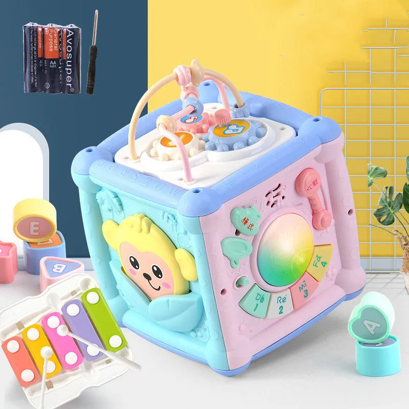 Drum baby early education toys building blocks cube plastic musical sound toy 15.5x15.5x20cm