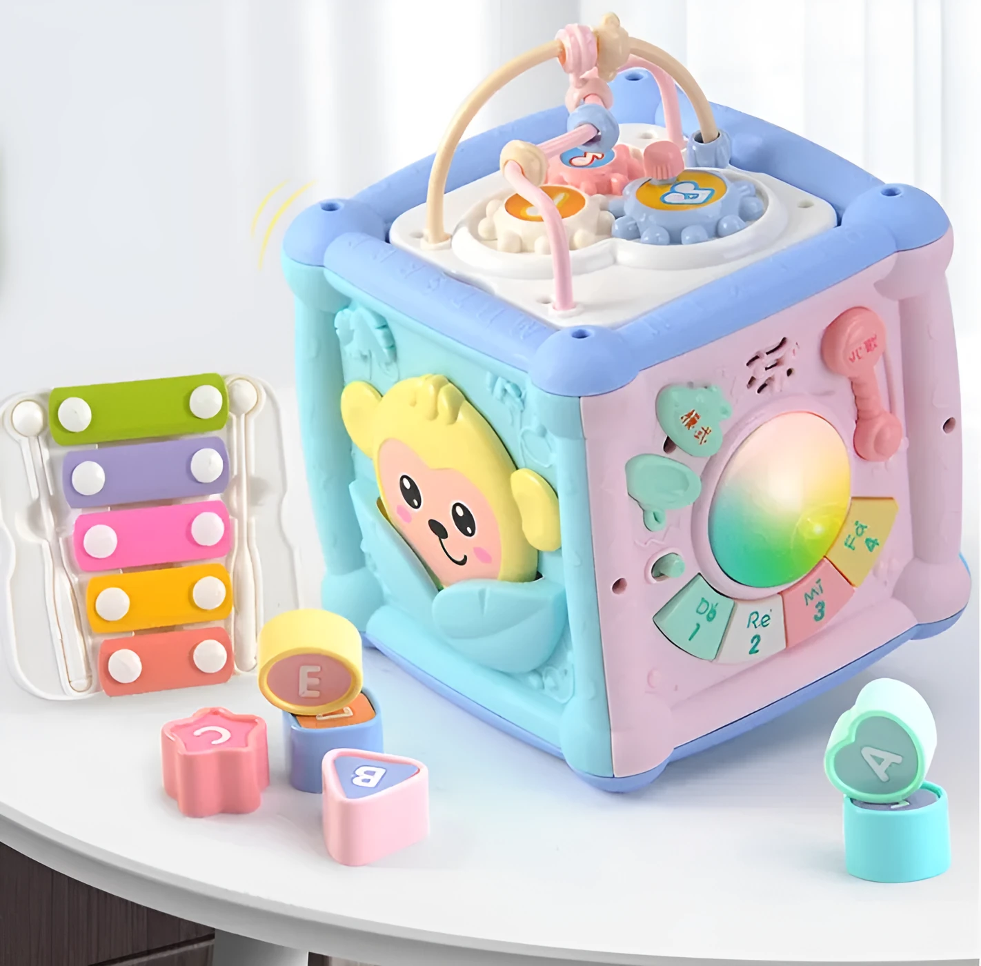 Drum baby early education toys building blocks cube plastic musical sound toy 15.5x15.5x20cm