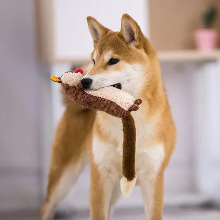 Pet relaxing plush sounding toy in sponge raccoon colour, soft plush fabric with squeaker inside.