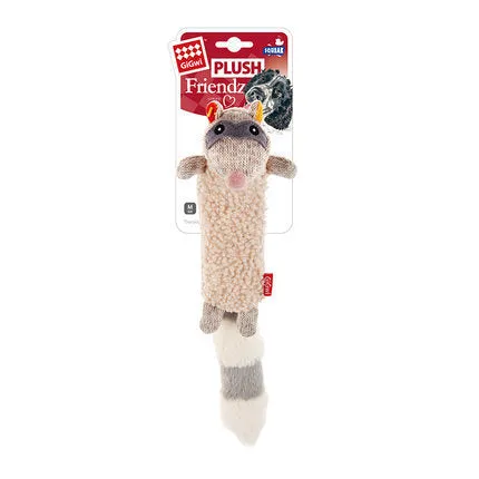 Pet relaxing plush sounding toy in sponge raccoon colour, soft plush fabric with squeaker inside.