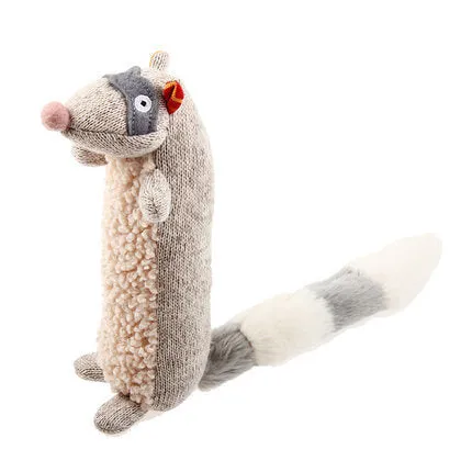 Pet relaxing plush sounding toy in sponge raccoon colour, soft plush fabric with squeaker inside.