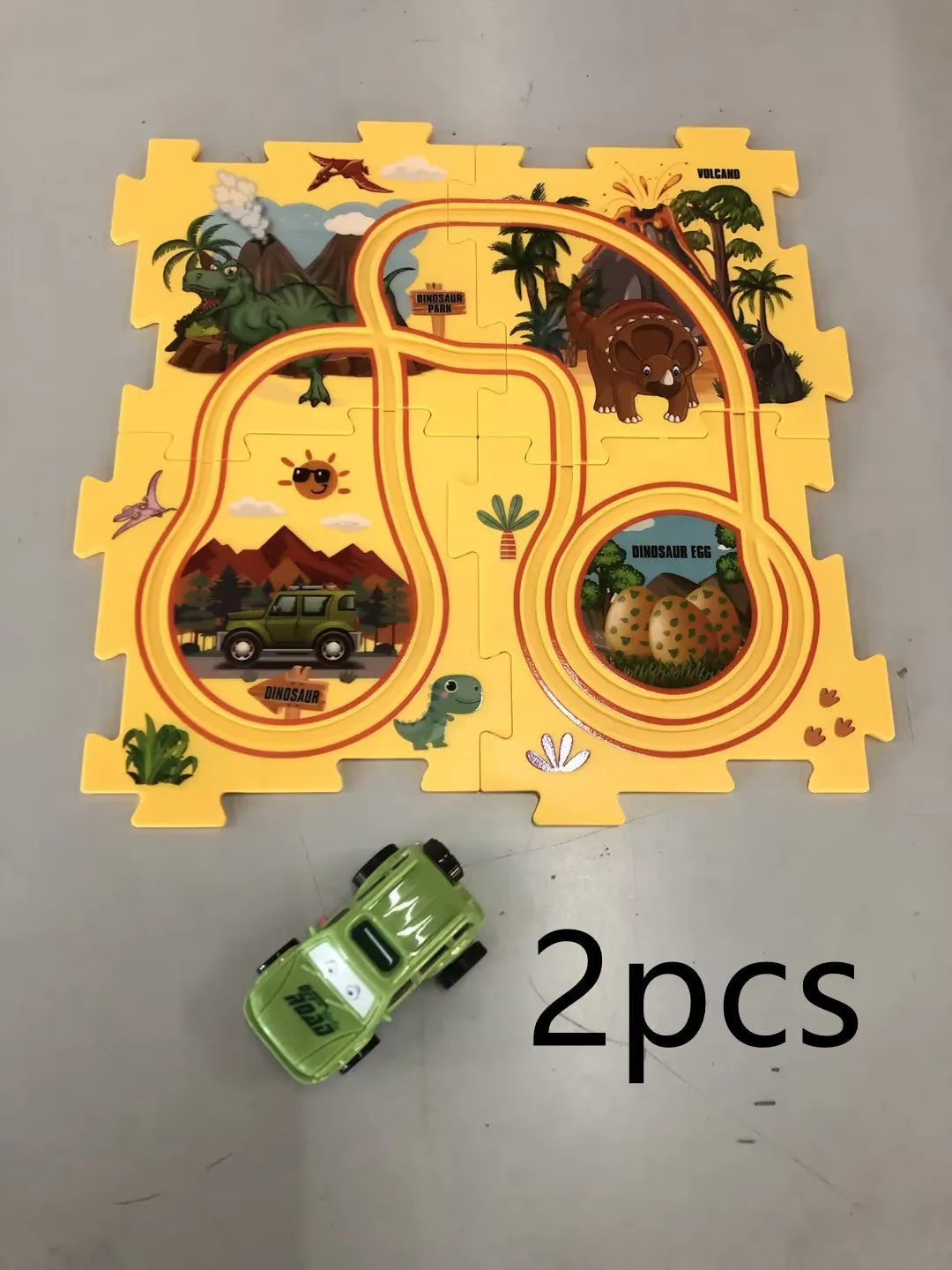 Children puzzle electric railroad speeder DIY assembly track set with automatic car and plastic pieces in multiple themes