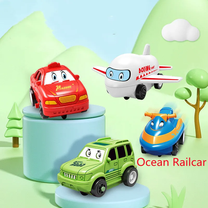 Children puzzle electric railroad speeder DIY assembly track set with automatic car and plastic pieces in multiple themes