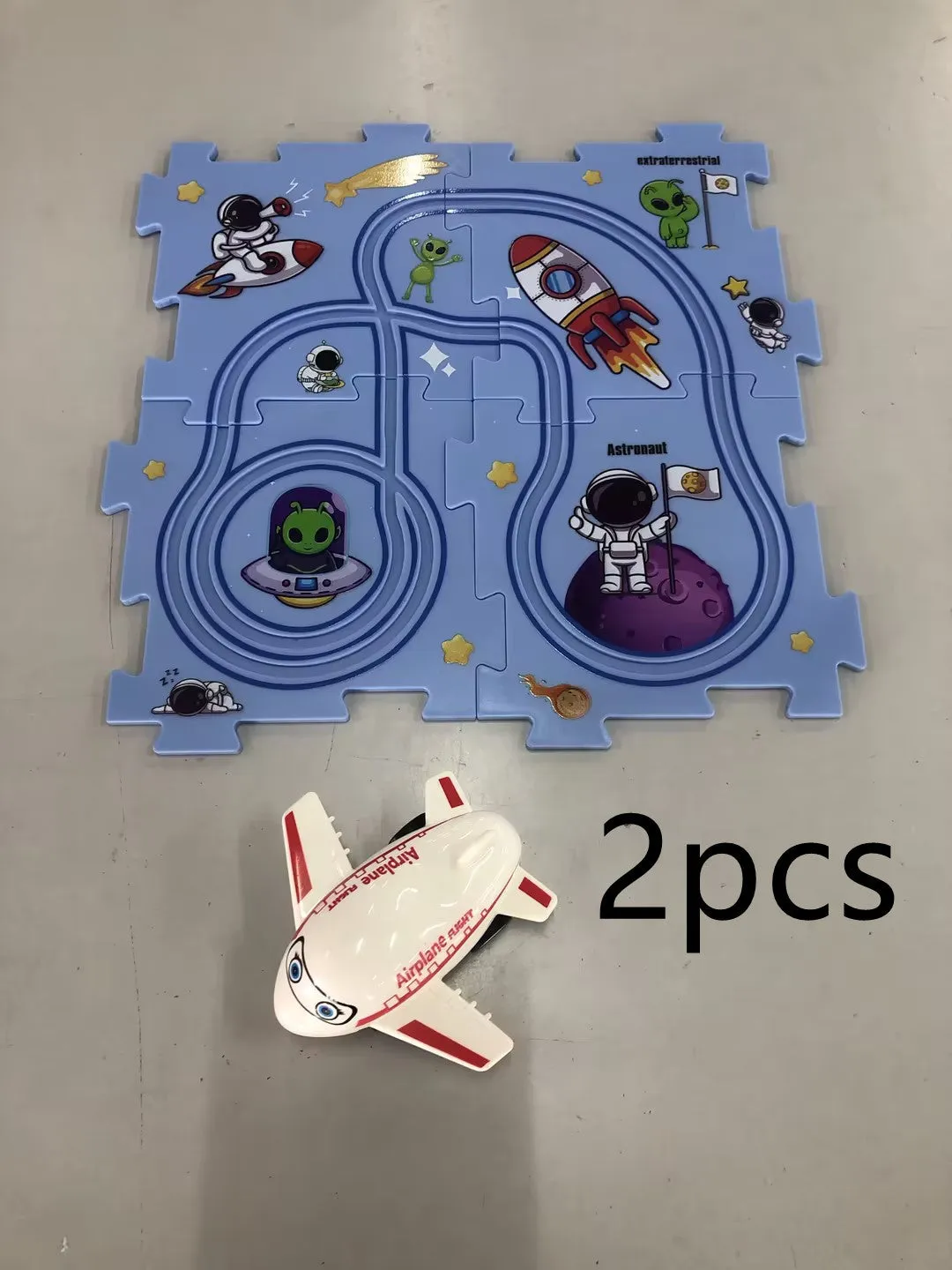 Children puzzle electric railroad speeder DIY assembly track set with automatic car and plastic pieces in multiple themes