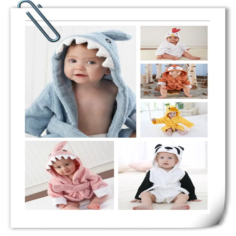 Children's hooded absorbent cotton bathrobe with animal shape, cartoon design, in fox pattern