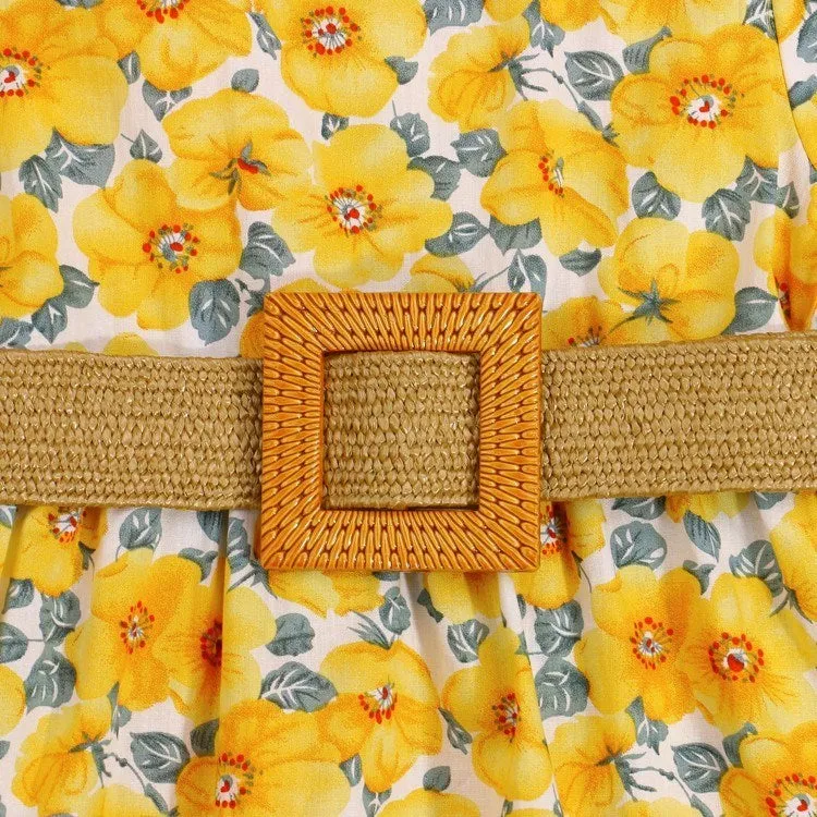 Yellow baby dress for girls made from cotton, sizes 2T to 6T