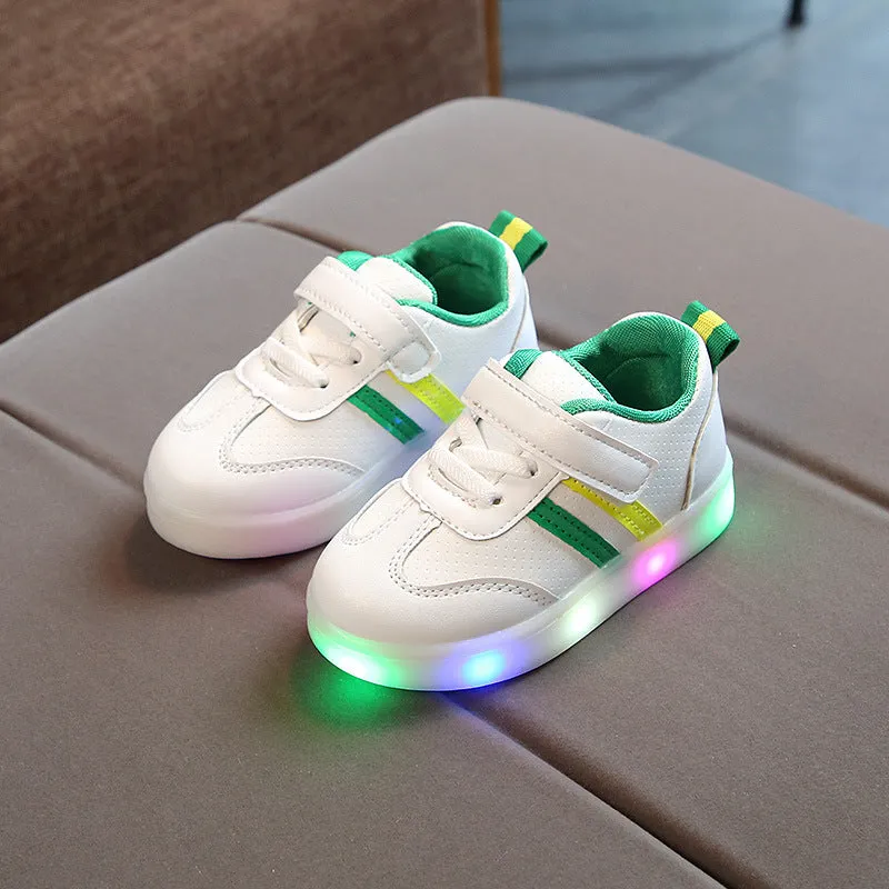 Kimmy White LED sneakers for children in black with artificial PU upper and rubber sole