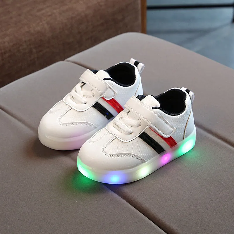 Kimmy White LED sneakers for children in black with artificial PU upper and rubber sole