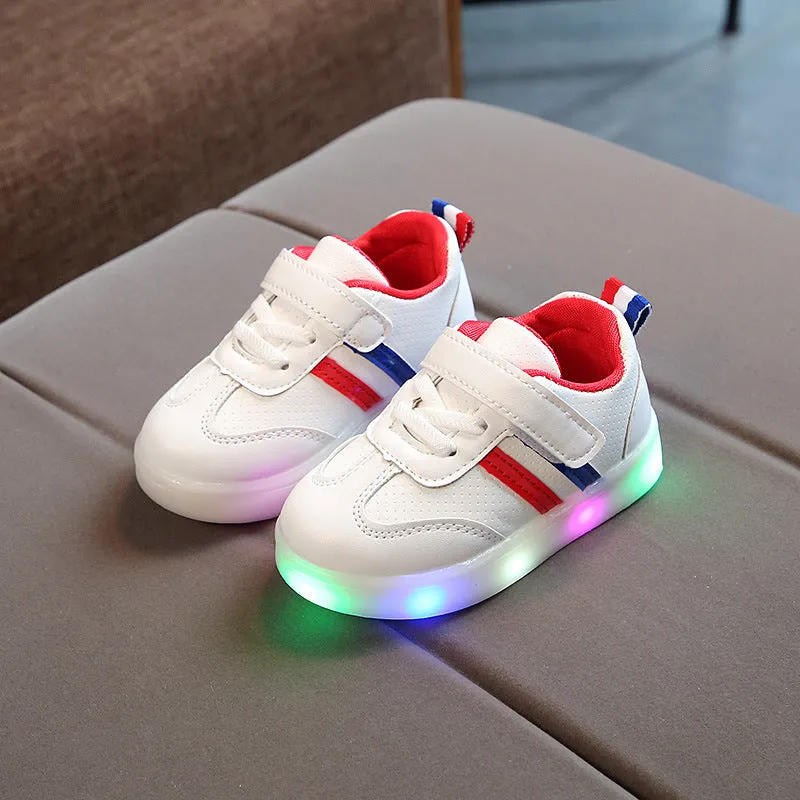 Kimmy White LED sneakers for children in black with artificial PU upper and rubber sole
