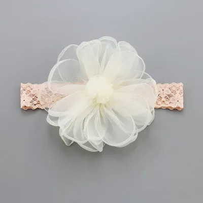 Set of fabric baby hair accessories including plaid headbands and hair bands in beige, gray, and pink