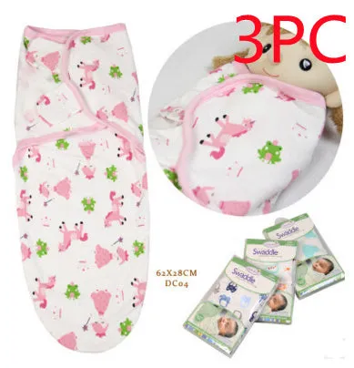 Cotton baby anti-startle swaddle wrap in blue with cartoon print, size 62x28 cm