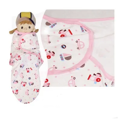 Cotton baby anti-startle swaddle wrap in blue with cartoon print, size 62x28 cm