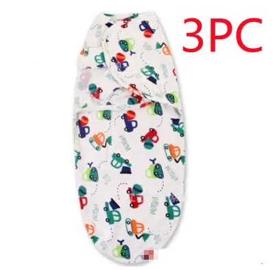 Cotton baby anti-startle swaddle wrap in blue with cartoon print, size 62x28 cm