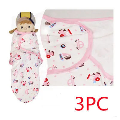 Cotton baby anti-startle swaddle wrap in blue with cartoon print, size 62x28 cm
