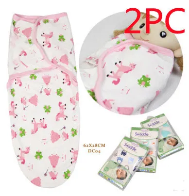 Cotton baby anti-startle swaddle wrap in blue with cartoon print, size 62x28 cm