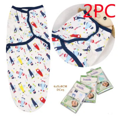 Cotton baby anti-startle swaddle wrap in blue with cartoon print, size 62x28 cm