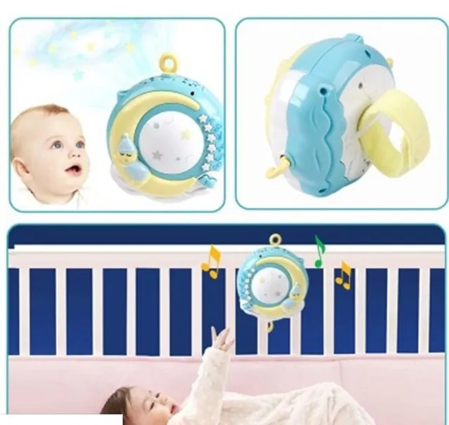 Baby crib mobile with music box, star projection, and remote control for newborn sleep