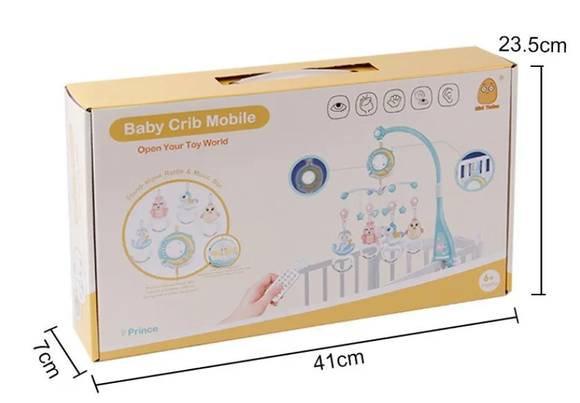 Baby crib mobile with music box, star projection, and remote control for newborn sleep