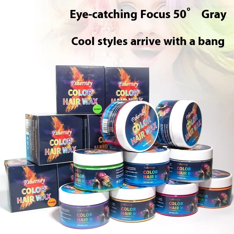 120g tub of strong hold hair styling clay shown in one of nine colour options.