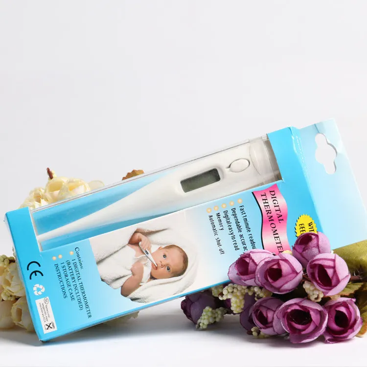 White electronic thermometer 12.5 x 2 cm made from PP plastic for oral underarm or rectal temperature measurement