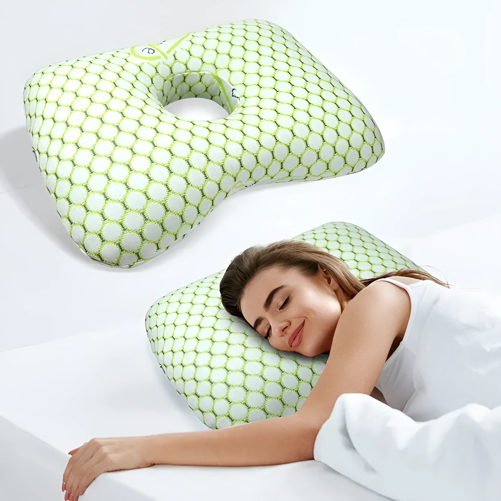 Beauty salon single hole ear pillow in Boer Grey colour on a treatment bed.