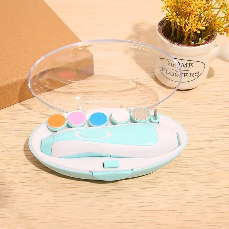 Multifunctional baby nail polisher manicure kit in blue, ultra-quiet electric file with night light for toddlers