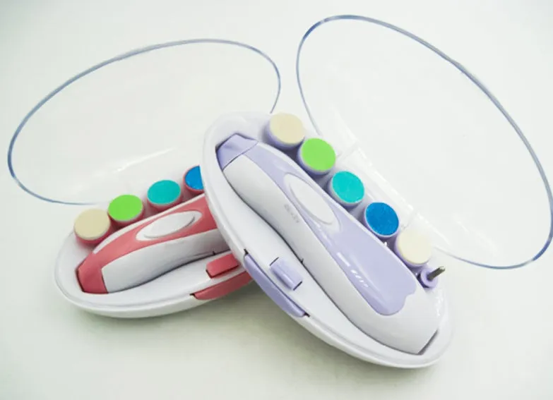 Multifunctional baby nail polisher manicure kit in blue, ultra-quiet electric file with night light for toddlers
