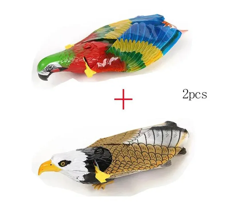Plastic simulation bird cat toy hanging from ceiling with rotating mechanism, 25cm or 43cm variant