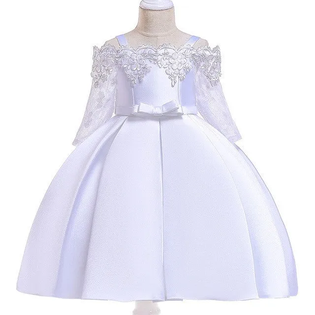 Simple style kids girls dress in polyester fibre with lace trim, available in multiple colours and sizes 3T to 10T