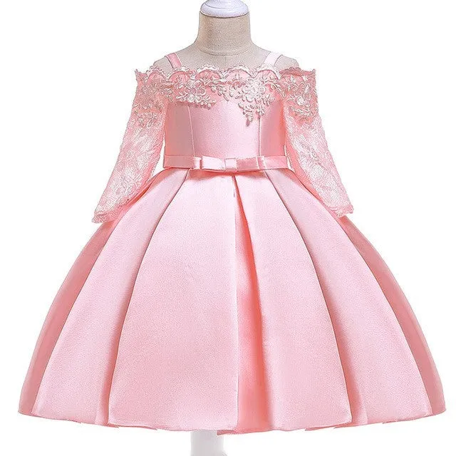 Simple style kids girls dress in polyester fibre with lace trim, available in multiple colours and sizes 3T to 10T