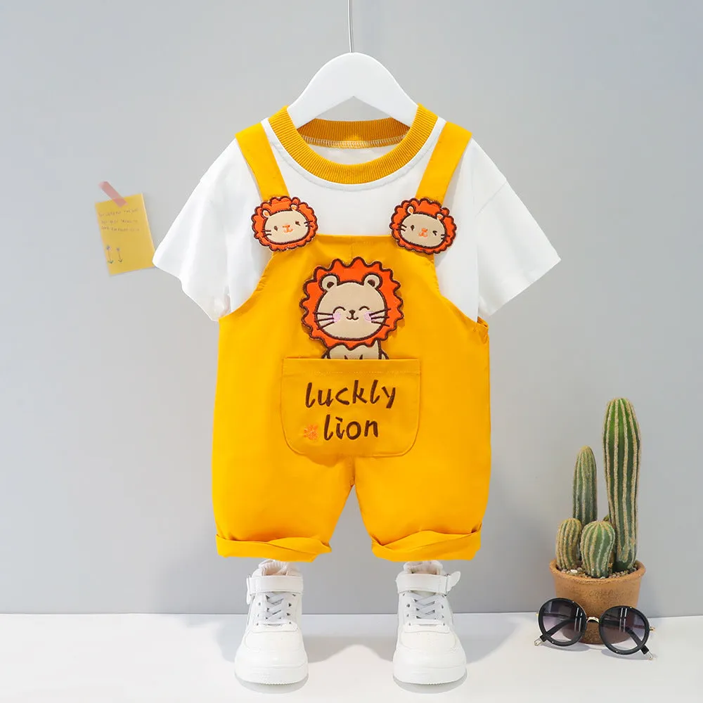 Baby summer cotton short sleeve overalls with cartoon print in pink size 80 cm