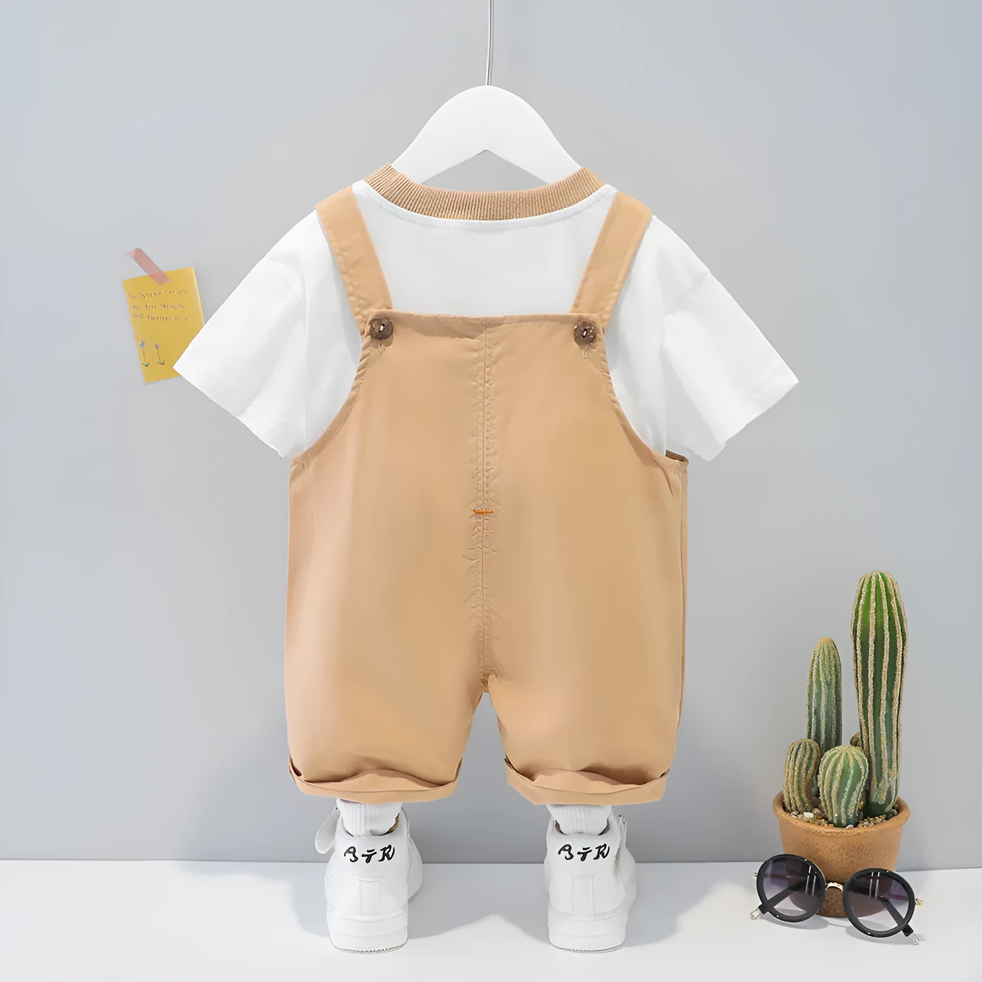 Baby summer cotton short sleeve overalls with cartoon print in pink size 80 cm